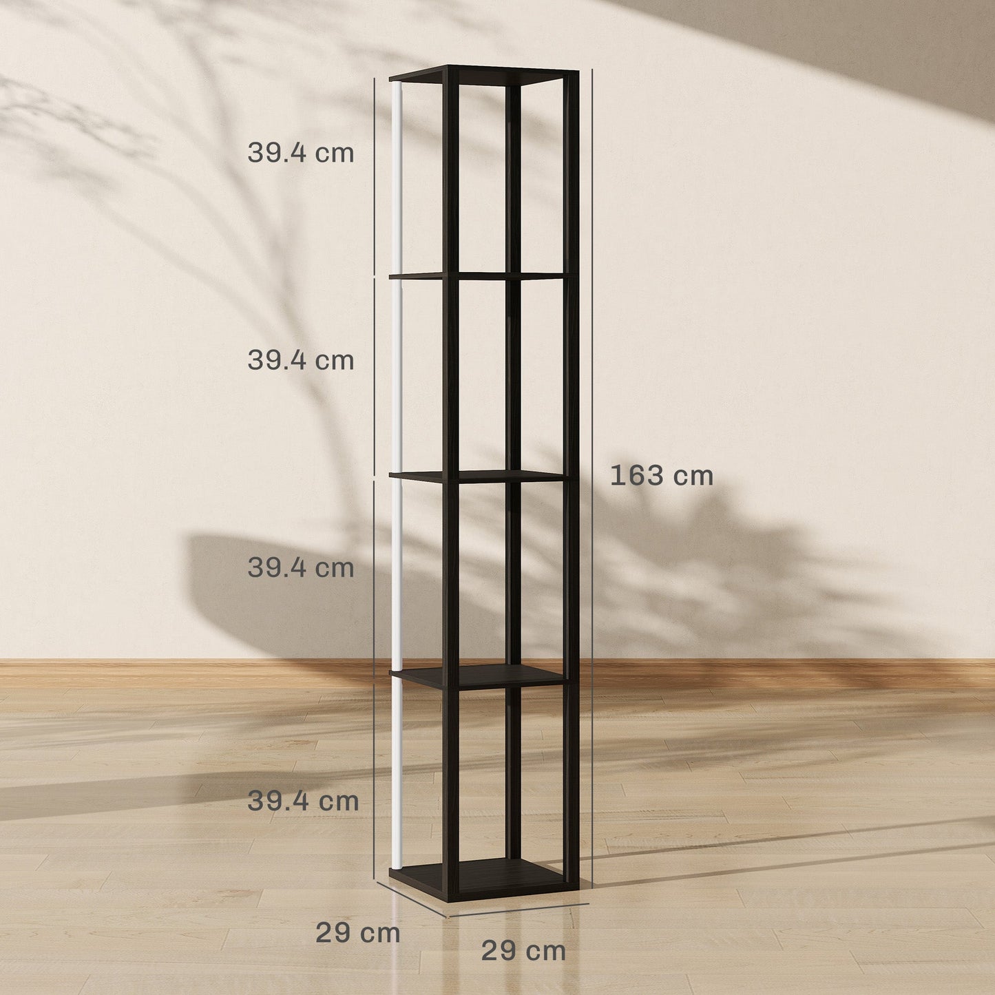 HOMCOM RGB LED Floor Lamp with Shelves, Modern Dimmable Standing Lamp with Remote Control, Adjustable Brightness & Speed for Living Room, Bedroom, Office, Black