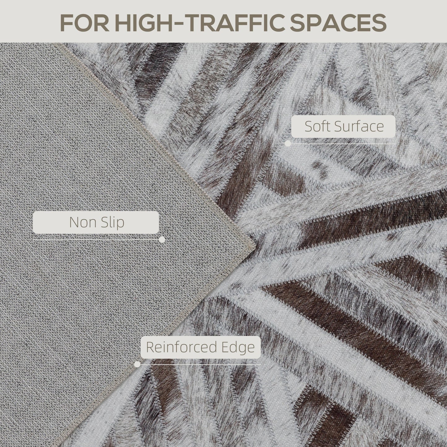 HOMCOM Modern Area Rug, Triangle Pattern Non-Slip Washable Rug, Chenille Floor Carpet for Living Room, Bedroom, Dining Room, Home Office, 230 x 160 cm, Brown