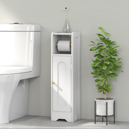 HOMCOM Small Bathroom Storage Cabinet with Toilet Roll Holder - White