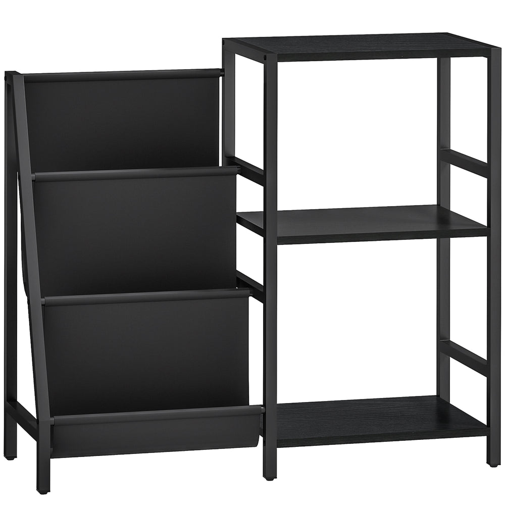 HOMCOM 3-Tier Record Player Stand, End Table for Living Room, Bedroom - Black Wood Effect