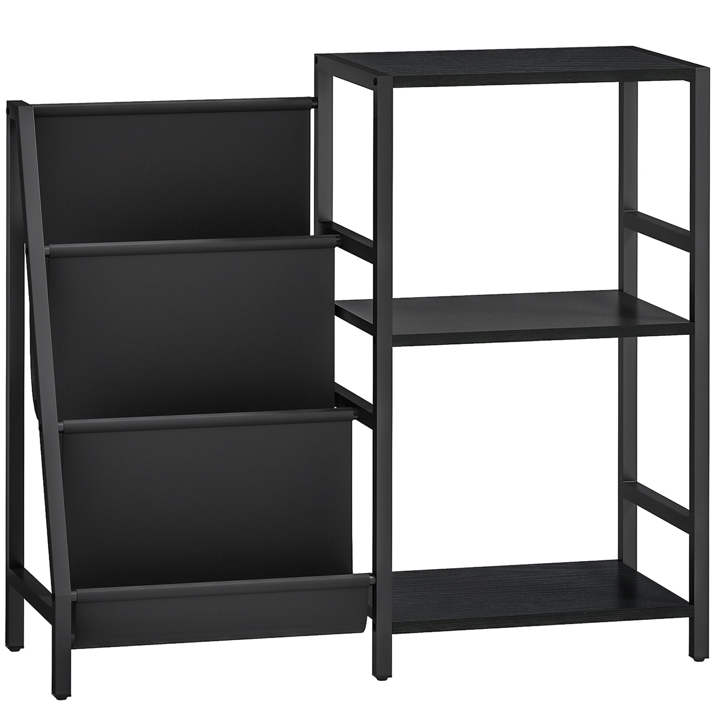 HOMCOM 3-Tier Record Player Stand, End Table for Living Room, Bedroom - Black Wood Effect