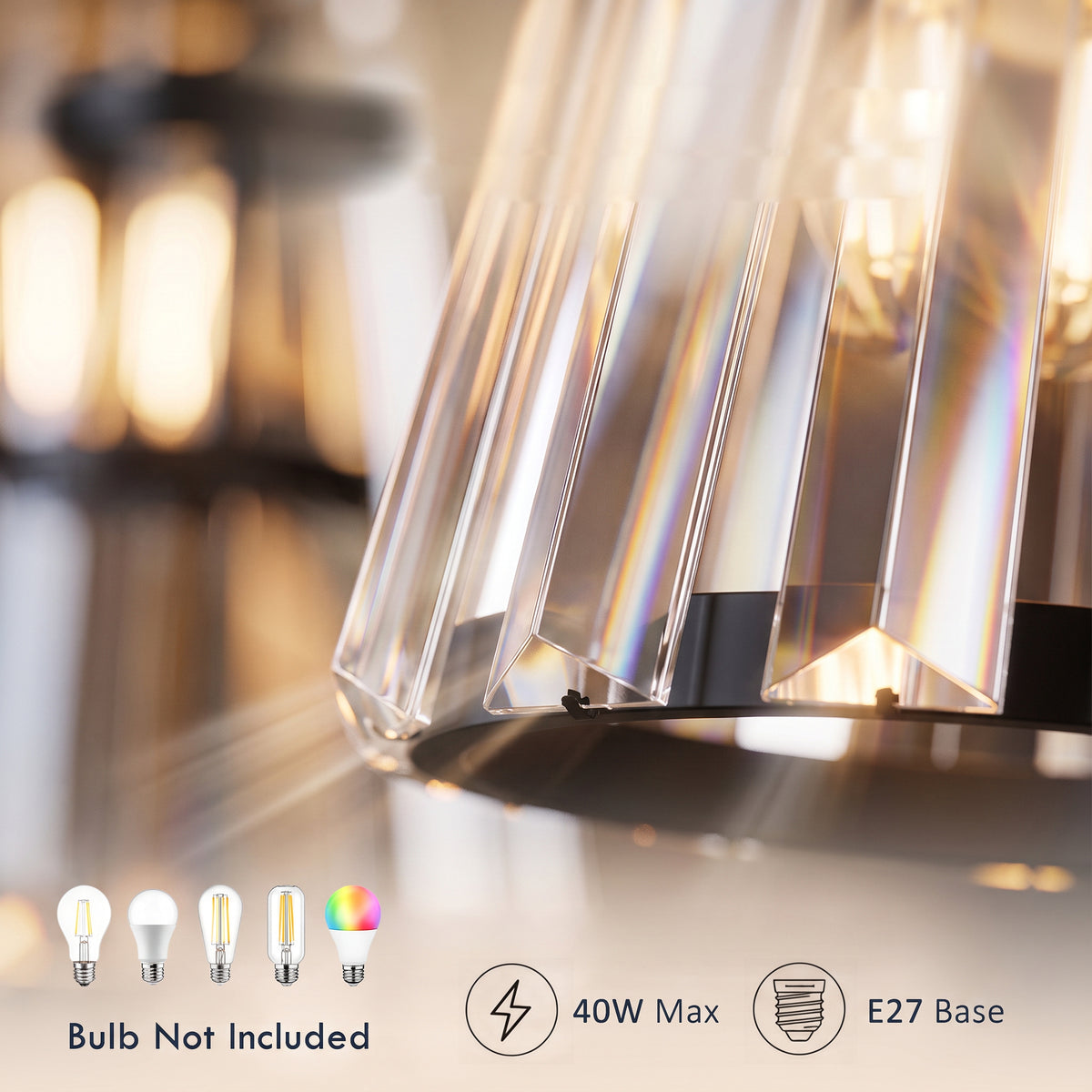 HOMCOM 3-Light Crystal Glass Ceiling Light, Triple Head with Dual Mounting, Modern Ceiling Lamp for Living Room, Black