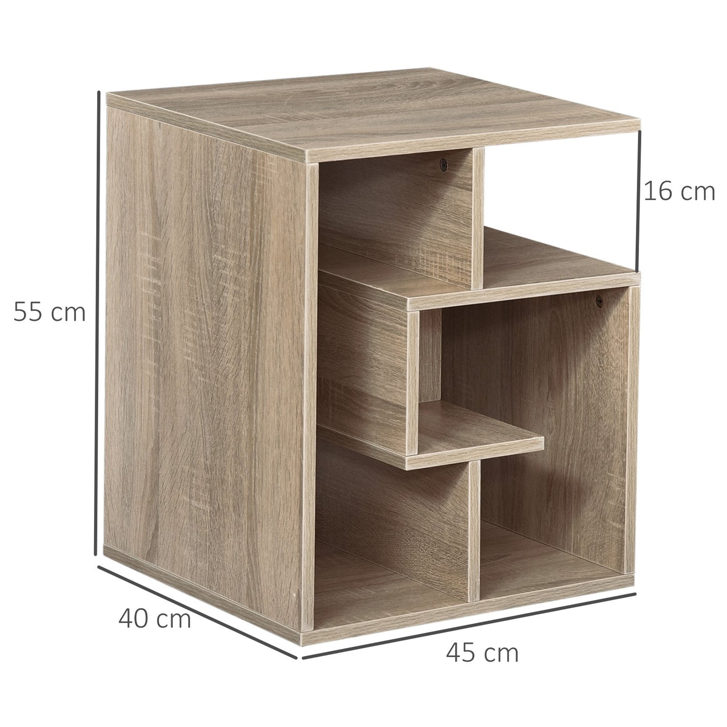 HOMCOM Side Table, 3 Tier End Table with Open Storage Shelves for Living Room, Bedroom, Set of 2, Oak