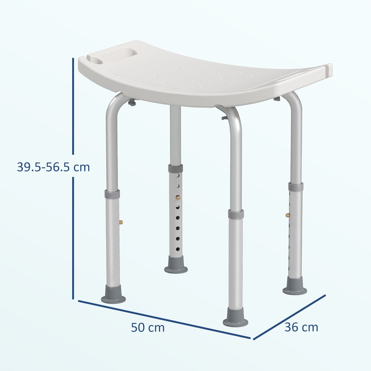 HOMCOM Height Adjustable Bath Stool, Aluminium Shower Stool with Non-Slip Pads for Elderly, Disabled, Seniors, Pregnant, White