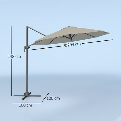 Outsunny 3 m Five-Angle Cantilever Parasol - Light Grey