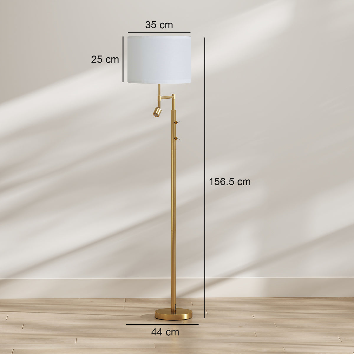 HOMCOM Modern Floor Lamp with Built-In Reading Light, Standing Lamp with Independent Switch, Copper