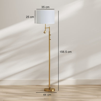 HOMCOM Modern Floor Lamp with Built-In Reading Light, Standing Lamp with Independent Switch, Copper
