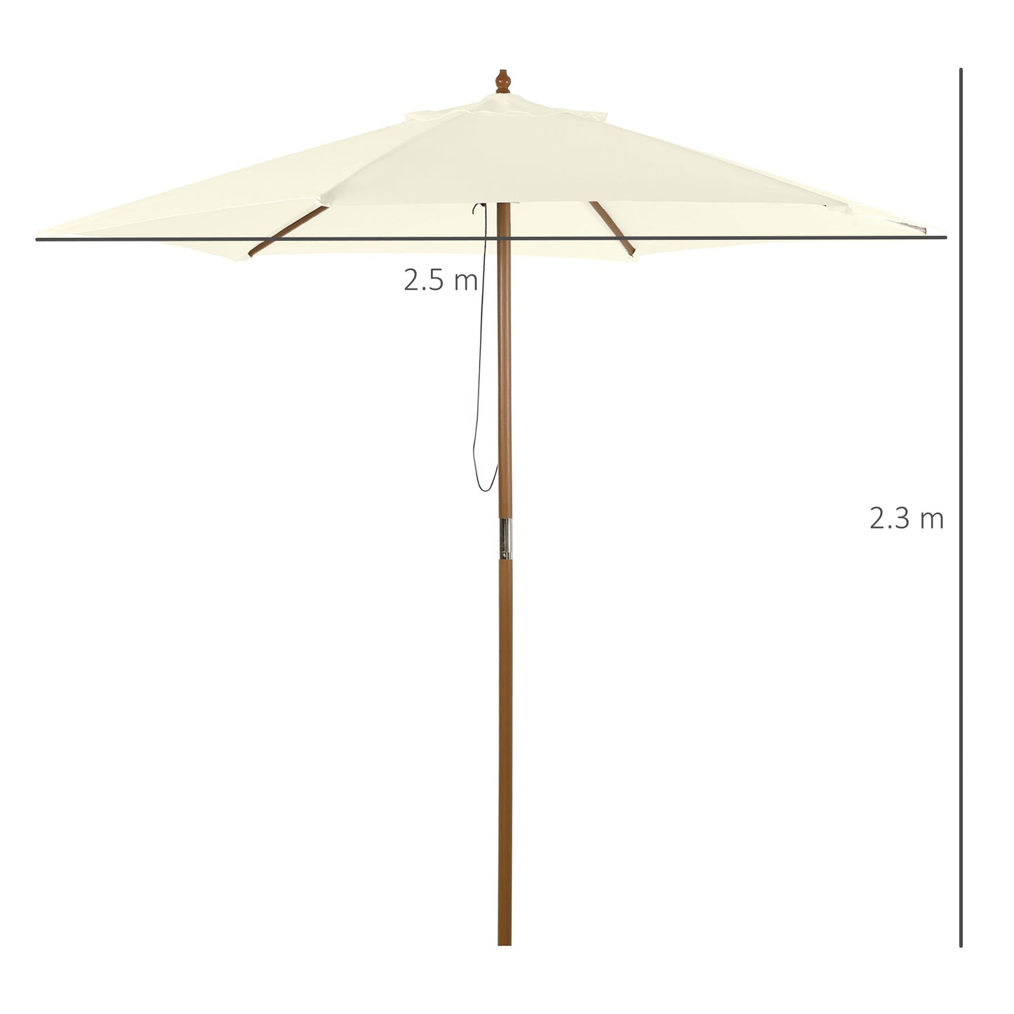 Outsunny 2.5m Patio Umbrella, Wood Garden Parasol, Sun Shade with 6 Ribs and Top Vent for Outdoor, White