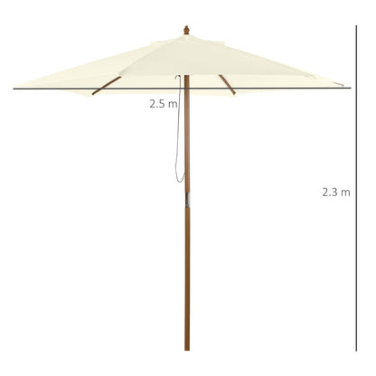 Outsunny 2.5m Patio Umbrella, Wood Garden Parasol, Sun Shade with 6 Ribs and Top Vent for Outdoor, White