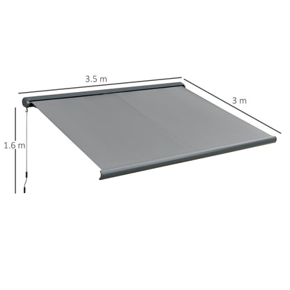 Outsunny 3.5x3m LED Light Full Cassette Case Electric/Manual Awning Door Window Sun Shade Patio Canopy Retractable w/ Remote Grey