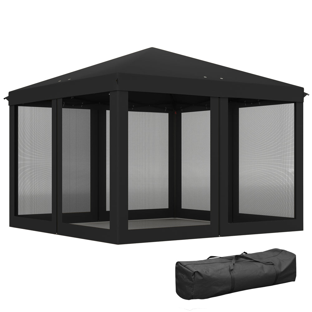 Outsunny 3 x 3Êm Pop Up Gazebo, 420D Garden Tent Canopy with Removable Mesh Sidewall Netting, Carry Bag for Garden Patio Outdoor, Black