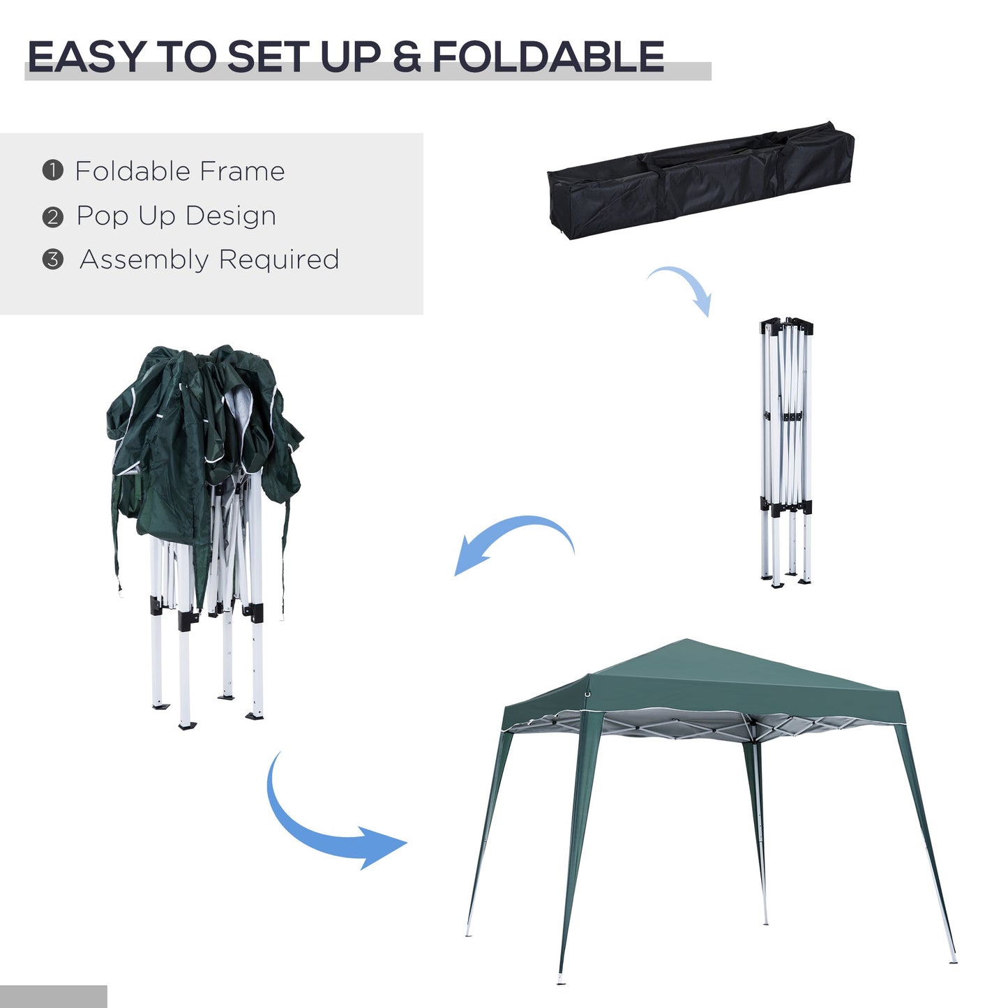 Outsunny 3 M x 3 M Base/ 2.5 M x 2.5 M Top Pop Up Gazebo with Carry Bag, Height Adjustable Slant Leg Party Tent Instant Event Shelter for Garden, Patio, Green