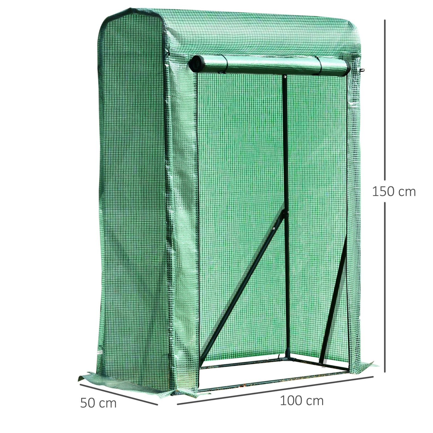 100L x 50W x 150HCM Outdoor PE Greenhouse Steel Frame Plant Cover with Zipper - Green