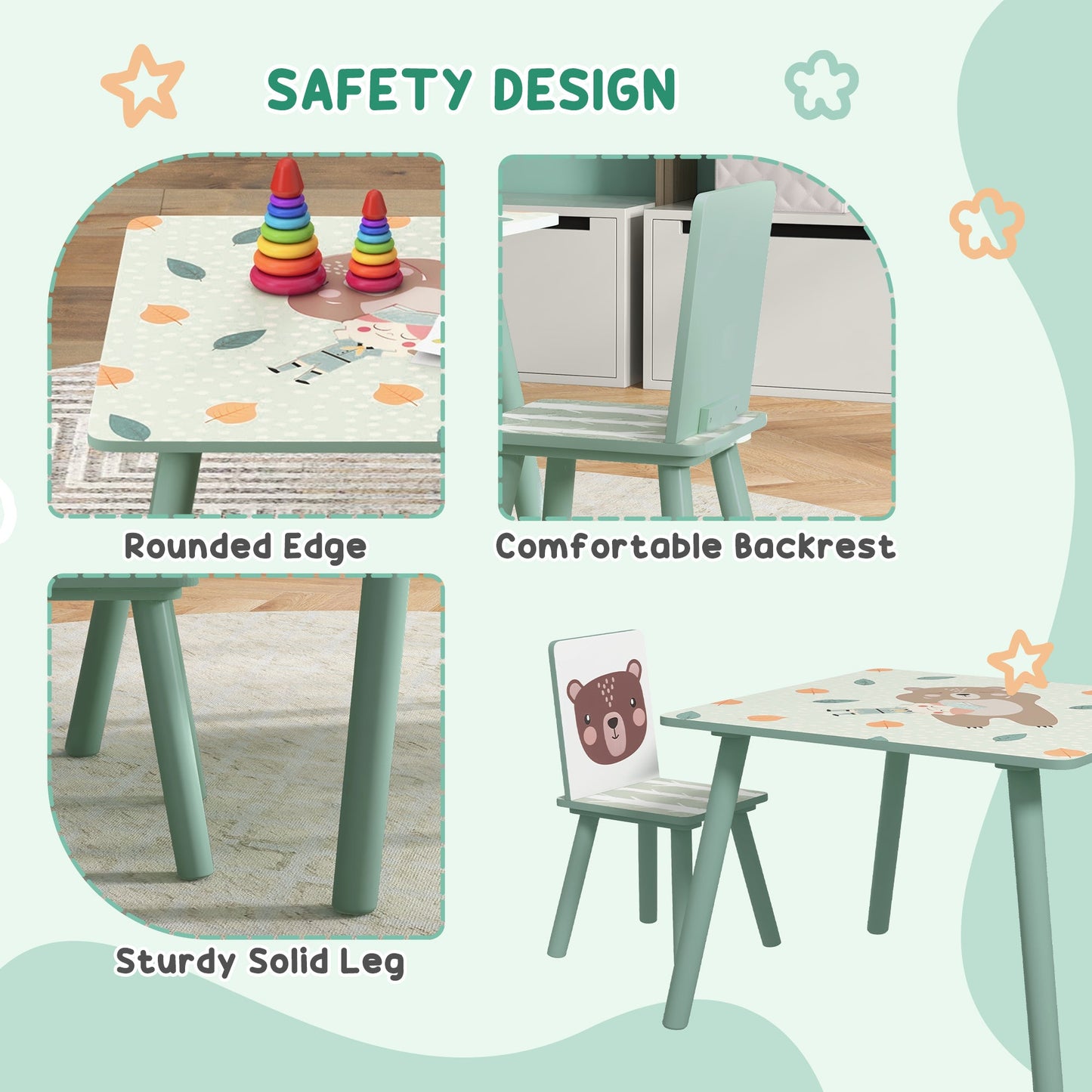 ZONEKIZ Kids and Table Chairs, Children’s Desk with Two Chairs, مجموعة أثاث للأطفال الصغار، للأعمار من 3 إلى 6 سنوات - أخضر