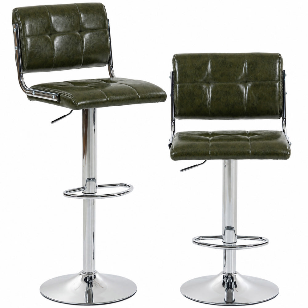 HOMCOM Bar Stools Modern PU Leather Adjustable Breakfast Bar Stools Backrest Set of 2 Green