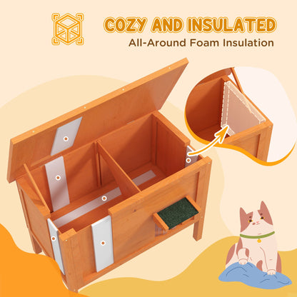 PawHut Feral Cat House, Wooden Insulated with Removable Floor, Water-Resistant Openable Roof - Orange