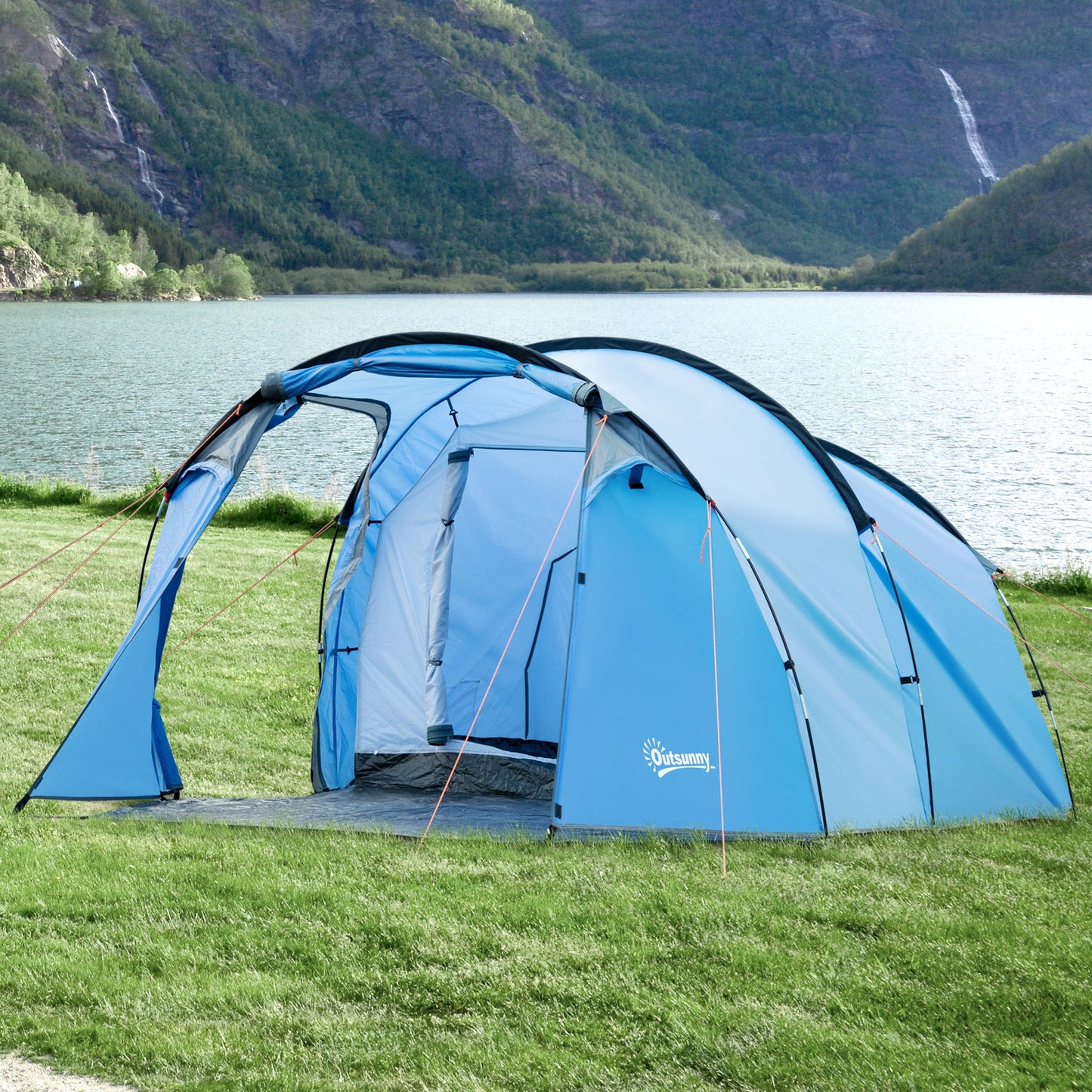 خيمة تخييم Outsunny 2-3 Man Tunnel Tent مع فتحات تهوية للشرفة وغطاء مقاوم للطقس وصيد الأسماك والمشي لمسافات طويلة والمهرجانات والمنزل