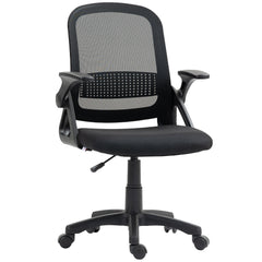 HOMCOM Breathable Mesh Office Chair, Ergonomic Swivel Computer Chair with Flip-up Armrests, Lumbar Back Support for Home/Office, Black