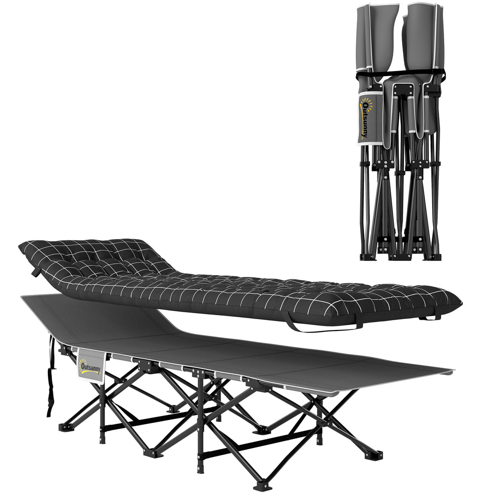 Outsunny 67cm Wide Folding Bed, Camping Cot for Adults with Mattress, Storage Pocket, Carry Bag, Max Load 150kg, Black