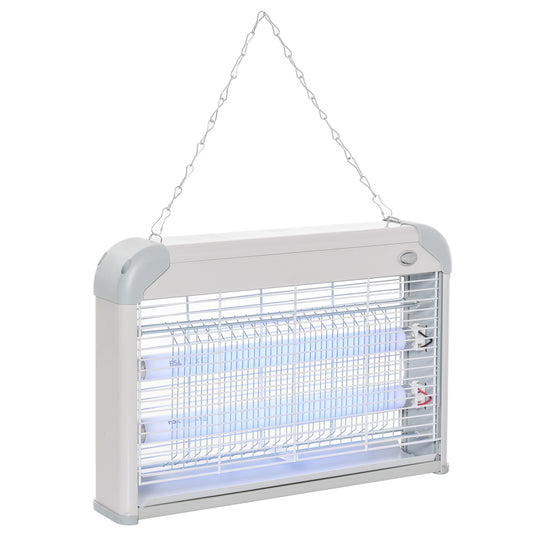Outsunny Electric Fly Zapper, 20W Electric Fly Killer, Wall Hanging Bug Zapper Indoor & Outdoor Attracting Insect Mosquito Killer, Grey
