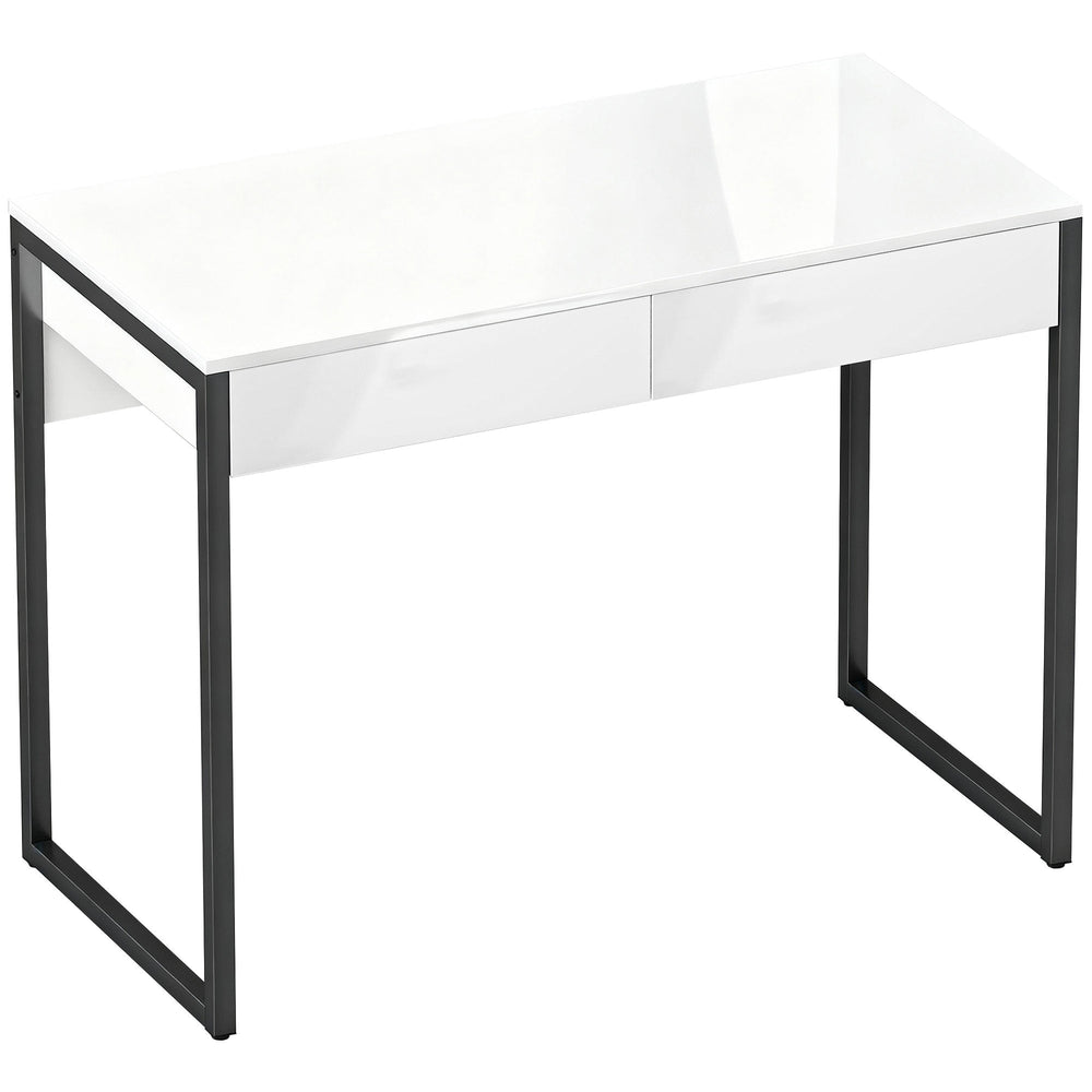 HOMCOM High Gloss Work Table, with Drawers - White