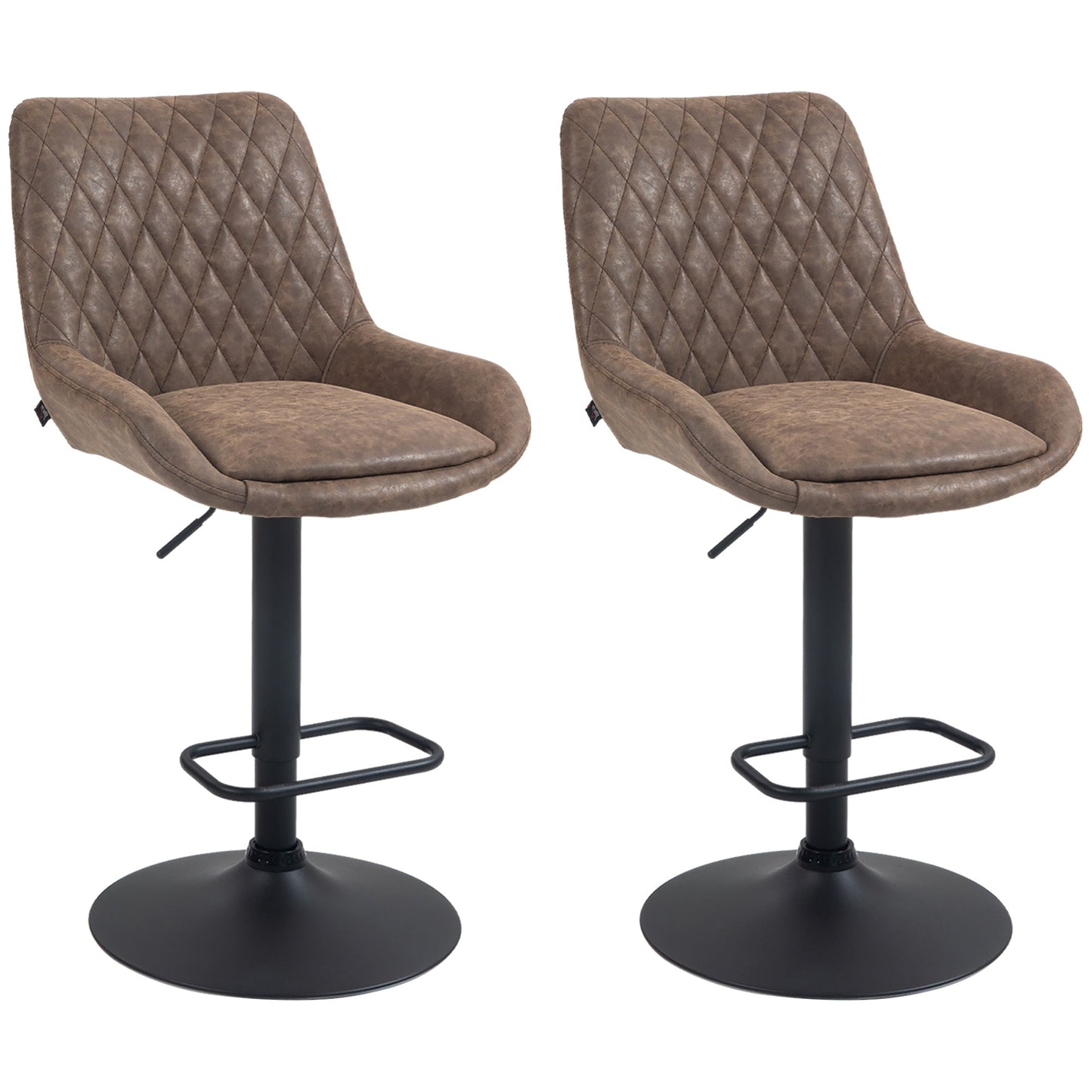 HOMCOM Adjustable Faux Leather Retro Bar Stools For Home Use, Brown