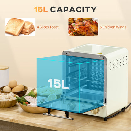 HOMCOM Mini Oven, 15 Litres Electric Oven and Grill with 60-230√¢‚Äû∆í Adjustable Temperature, 60 Minute Timer, Include Baking Tray, Wire Rack and Crumb Tray, 1000W, Cream White