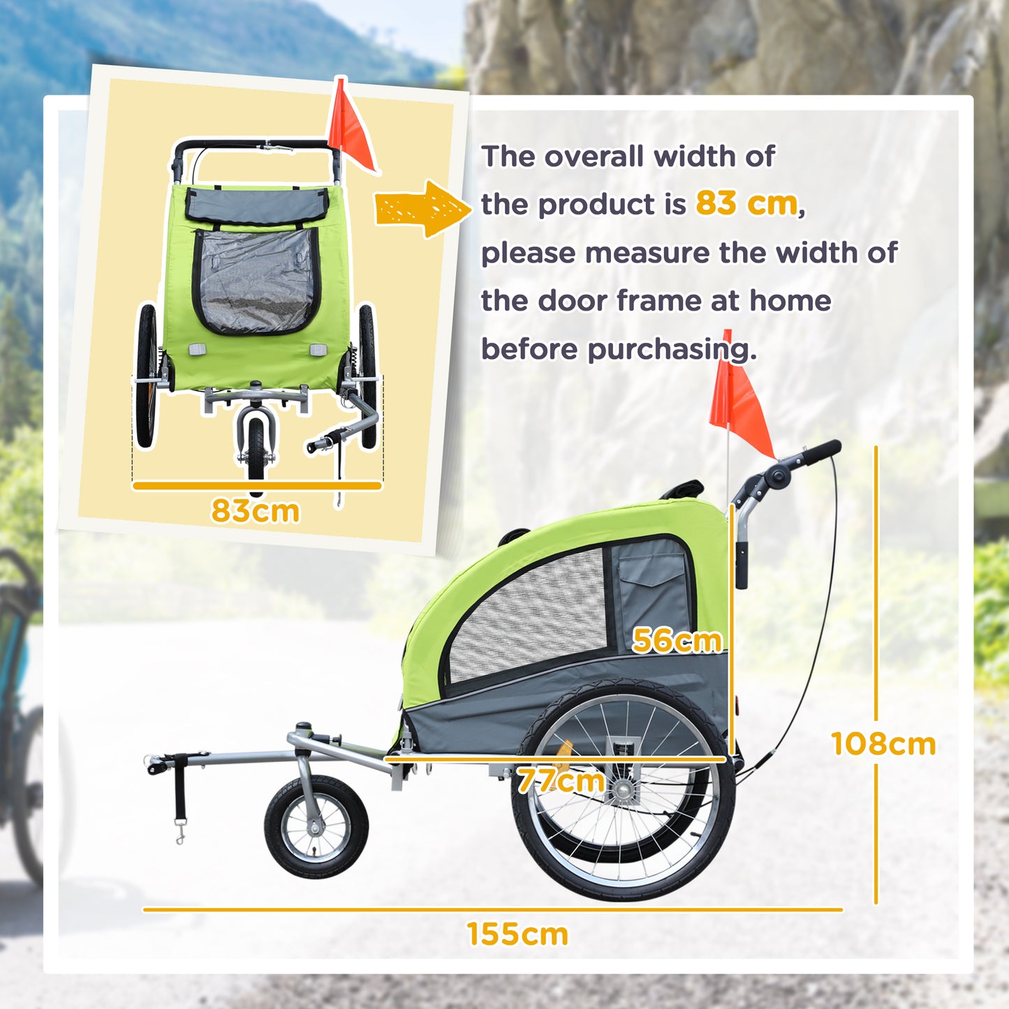 PawHut Dog Bike Trailer Pet Stroller Cart Carrier for Bicycle 360Â° Rotatable with Reflectors 3 Wheels Hitch Coupler Push/ Pull/ Brake Water Resistant Green