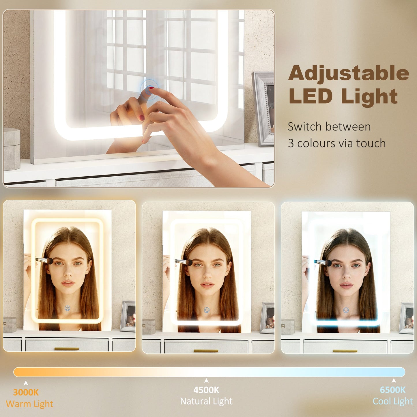 HOMCOM Multi-Storage Elegant Dressing Table, with LED Mirror - White