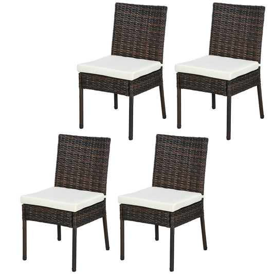 Outsunny Set of Four Armless Rattan Garden Chairs - Brown