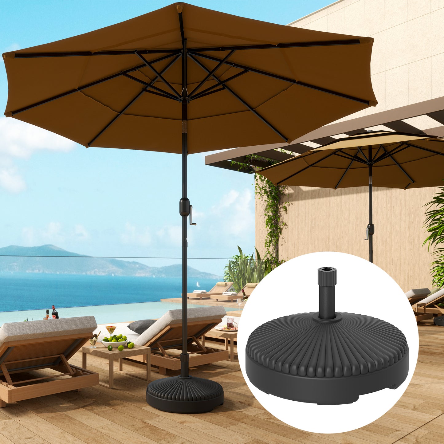 Outsunny Garden Parasol Base Holder, 28kg Sand Filled, 23kg Water Filled, Sun Umbrella Base, Î¦55 x 30H cm Black