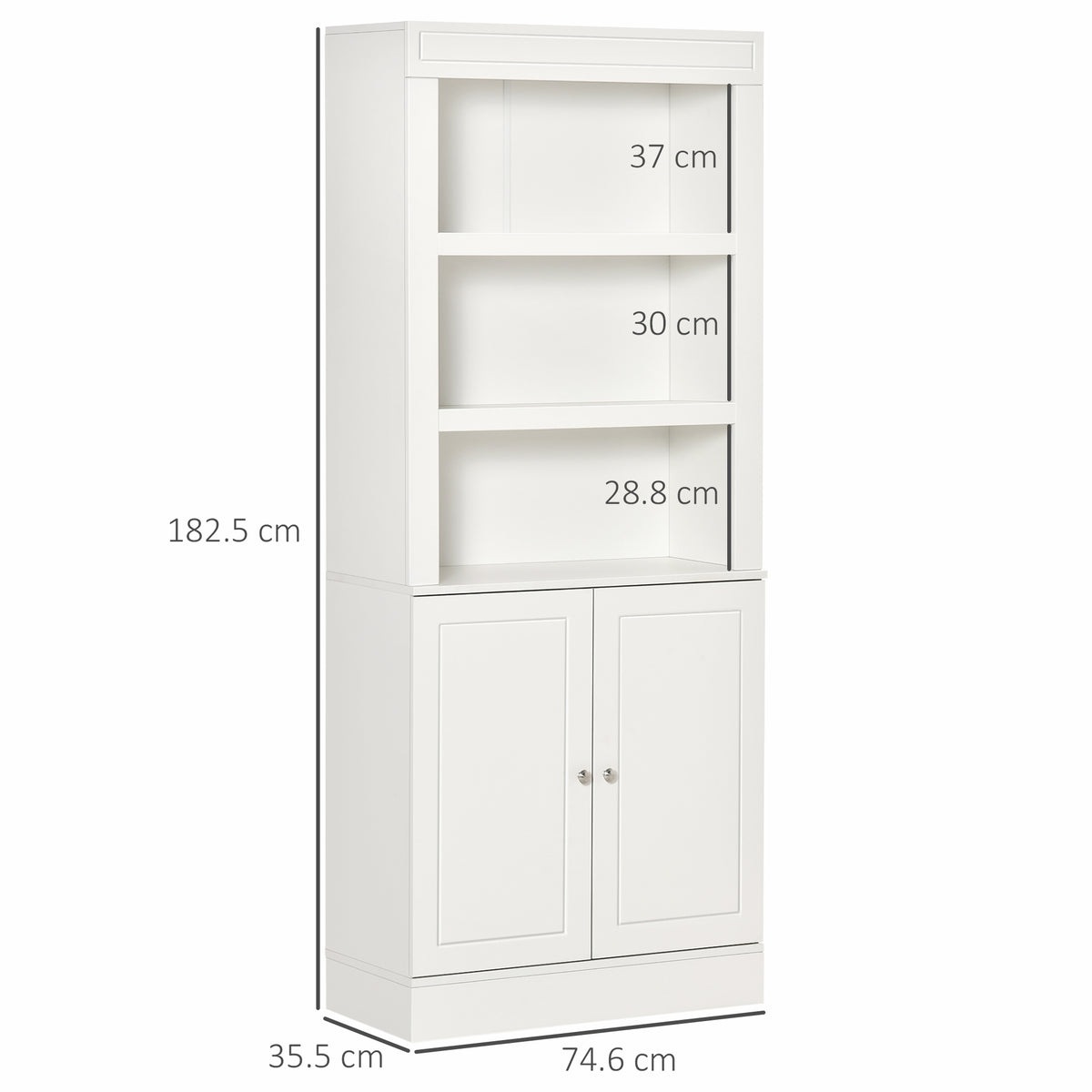 HOMCOM Kitchen Cupboard with 6-tier Shelving, Freestanding Storage Cabinet Sideboard, Pantry Cupboard with 3 Open Compartments and Double-door Cabinet with Adjustable Shelves, White