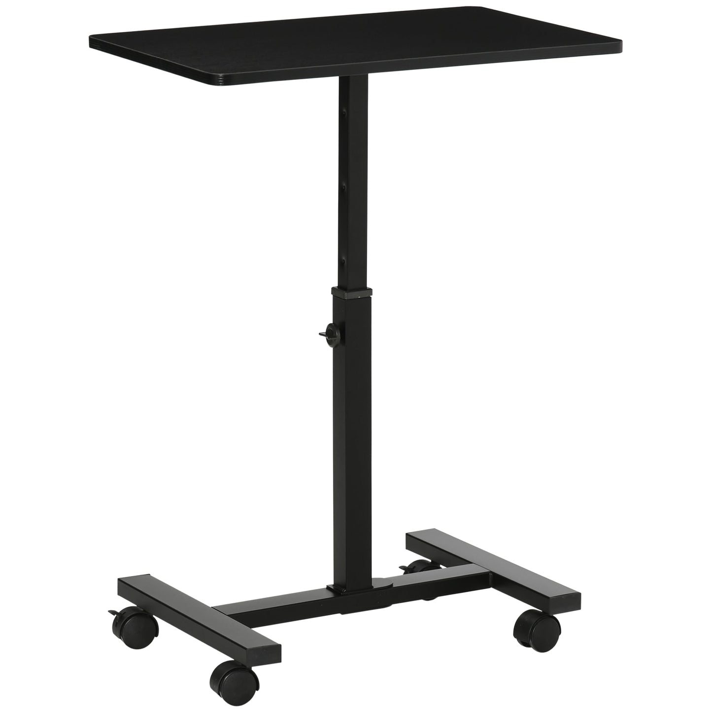 HOMCOM Laptop Table Height Adjustable, Mobile Laptop Stand with Wheels, Sofa Side Table for Home Office, Black