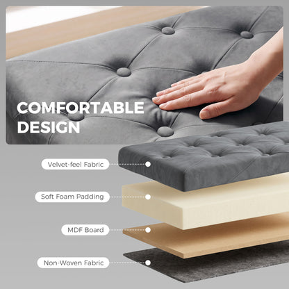 HOMCOM Velvet Upholstered Foldable Ottoman Footrest, Storage Ottoman Bench with Wood Legs for Living Room, Grey