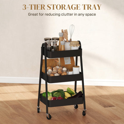 HOMCOM Three-Tier Storage Trolley - Black