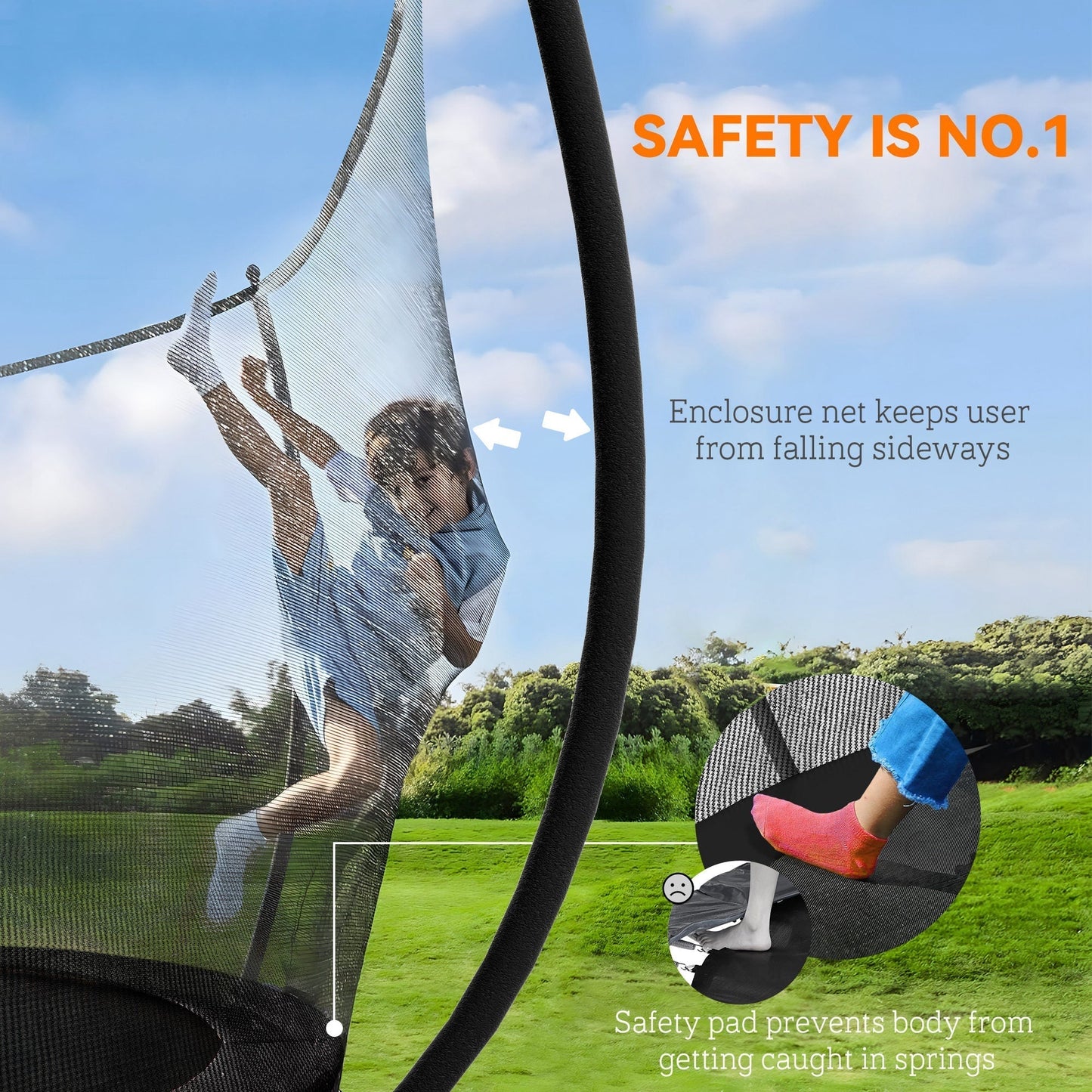 SPORTNOW 10ft Outdoor Trampoline with Enclosure Net, Spring Cover, Black