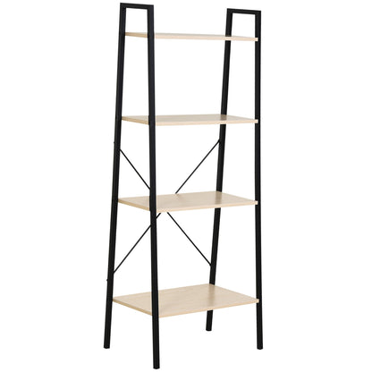 HOMCOM Ladder Shelf, Bookshelf, 4-Tier Industrial Storage Rack for Living Room, Bedroom, Kitchen, Oak and Black