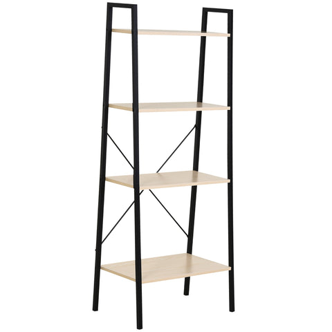 HOMCOM Ladder Shelf, Bookshelf, 4-Tier Industrial Storage Rack for Living Room, Bedroom, Kitchen, Oak and Black
