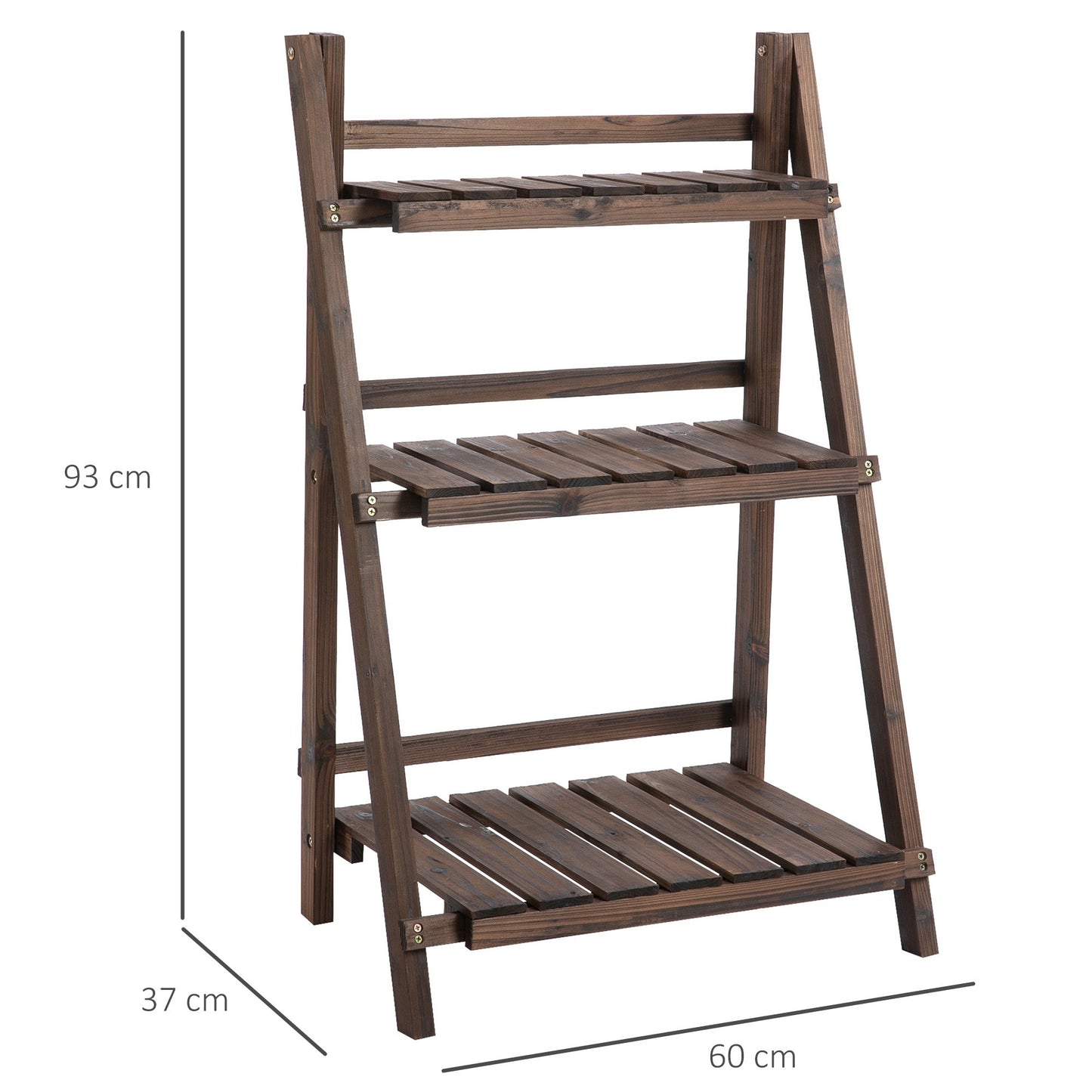 Outsunny 3-Tier Foldable Plant Stand, Wooden Ladder Shelf, Flower Pots Holder for Indoor Outdoor, 60L x 37W x 93H cm