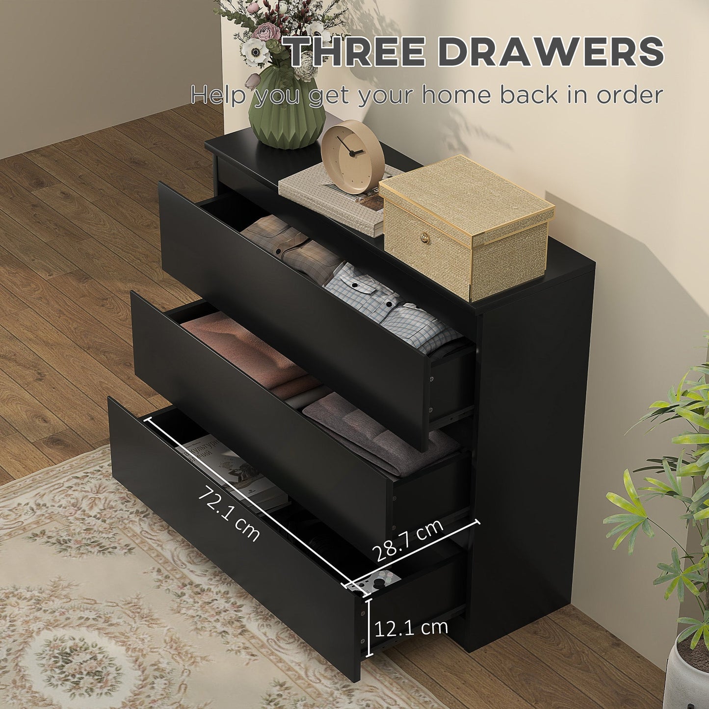 HOMCOM Chest of Three Drawers - Black