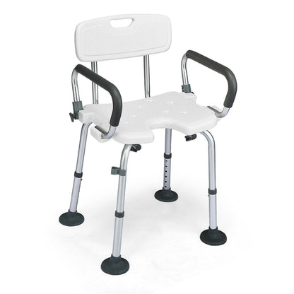 Shower Stool with Removable Arm and Back Rests-White