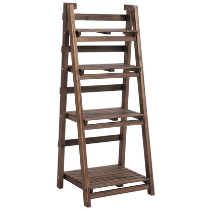 Outsunny 4-Tier Foldable Plant Stand, Wooden Ladder Shelf, Flower Pots Holder for Indoor Outdoor, 45L x 35W x 108H cm