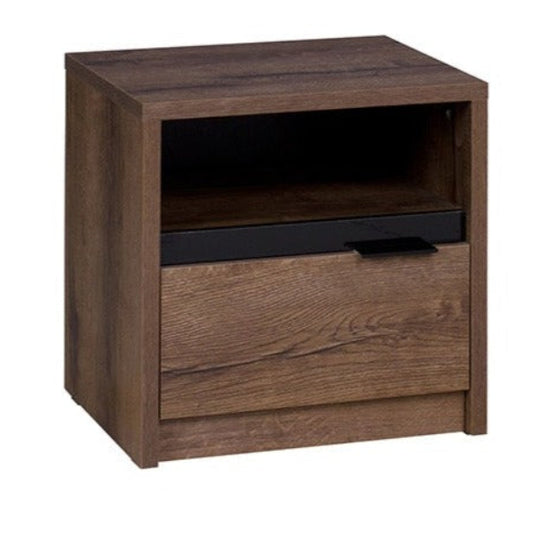 Wooden nightstand with a drawer on a white background