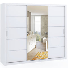 Bonito Sliding Door Wardrobe with Mirror - 250 white, oak artisan, gold, and oak monastery