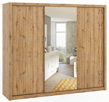 Bonito Sliding Door Wardrobe with Mirror - 250 Oak Artisan