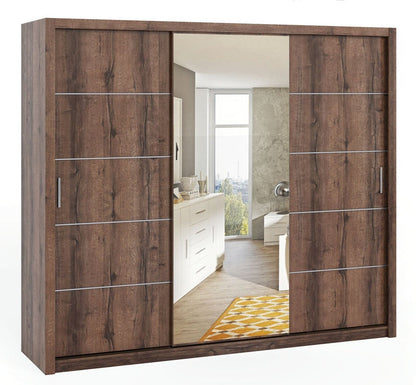 Bonito Sliding Door Wardrobe with Mirror - 250 Oak Monastery