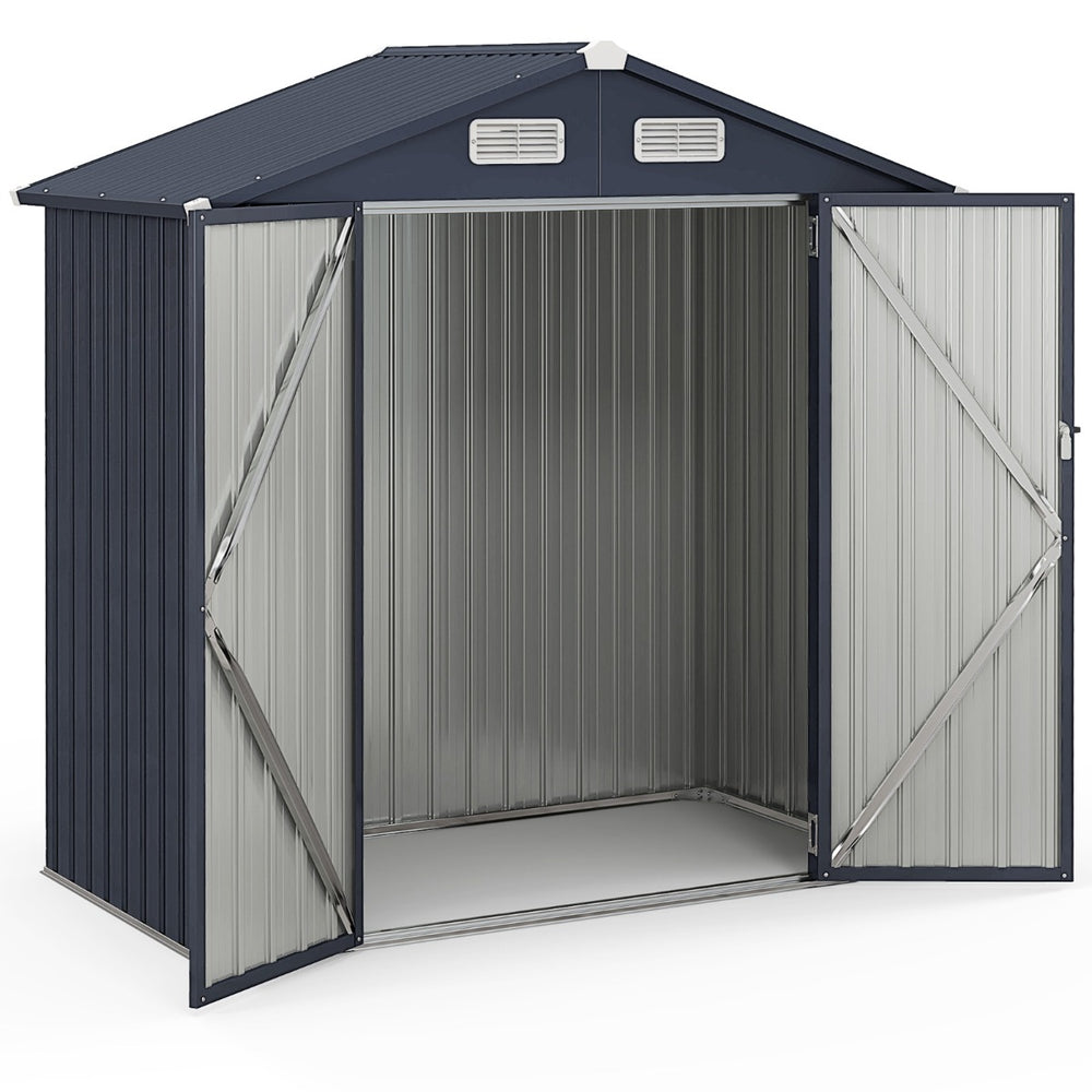 Galvanized Metal Tool House with 4 Vents and Lockable Doors-Dark Grey