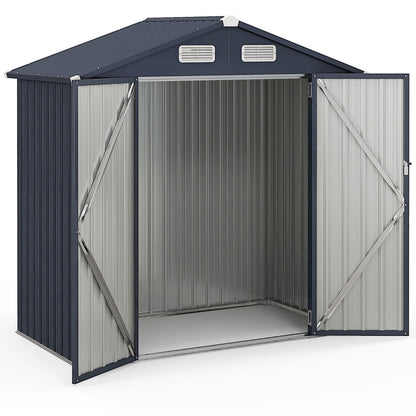 Galvanized Metal Tool House with 4 Vents and Lockable Doors-Dark Grey