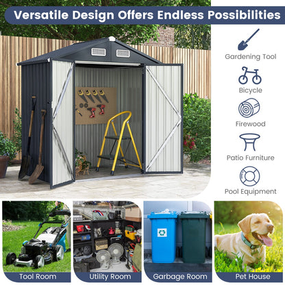 Galvanized Metal Tool House with 4 Vents and Lockable Doors-Dark Grey