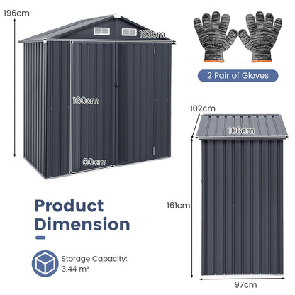 Galvanized Metal Tool House with 4 Vents and Lockable Doors-Dark Grey